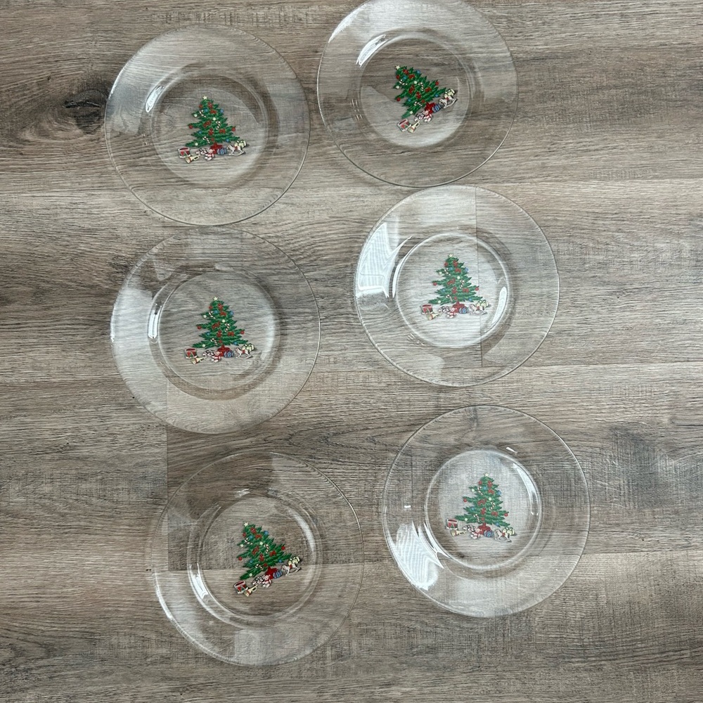 Arcoroc Noel Christmas Tree Clear Salad Plates Set of 6 Tableware Made in France